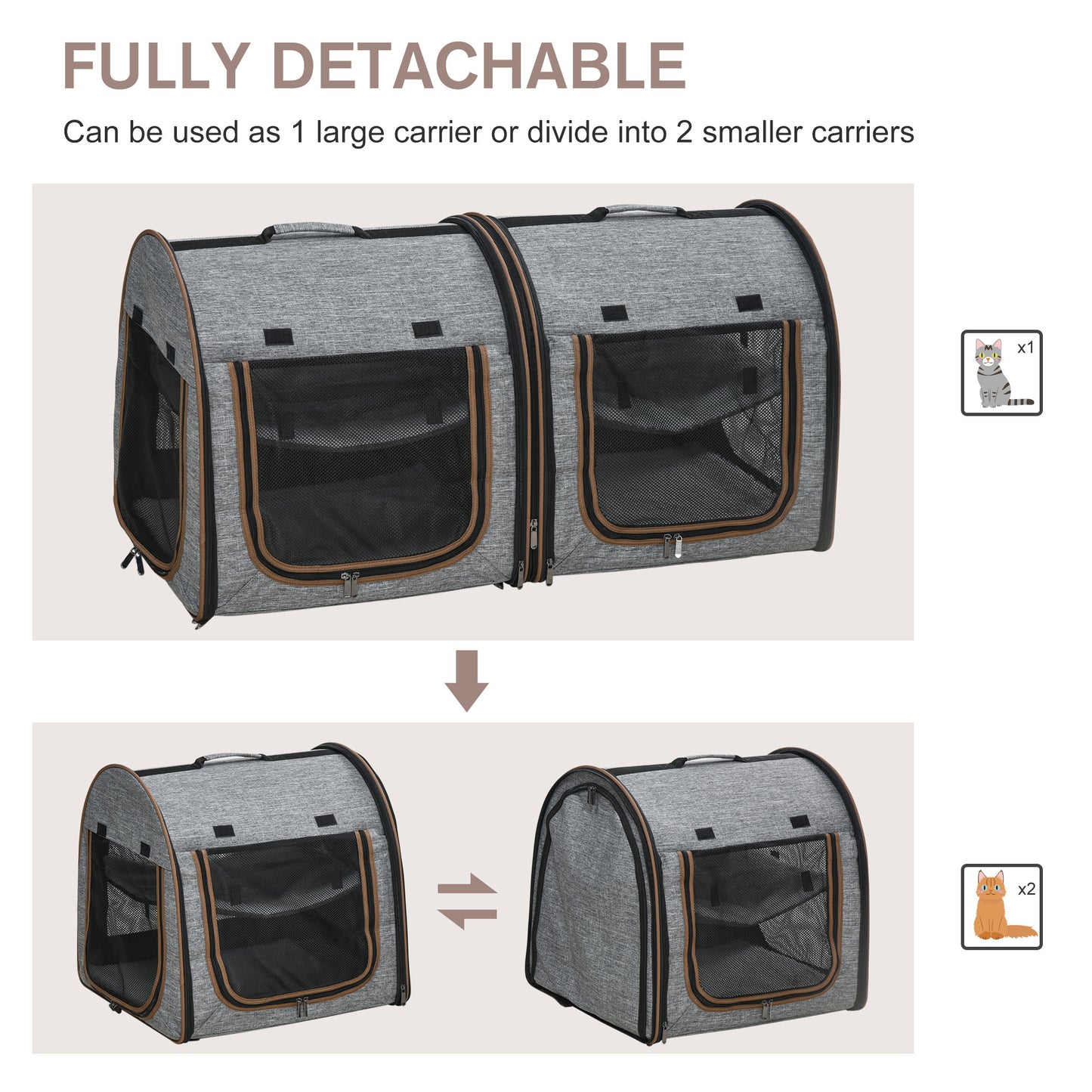PawHut 2-in-1 Double Pet Carrier | Dividable & Foldable Soft Crate