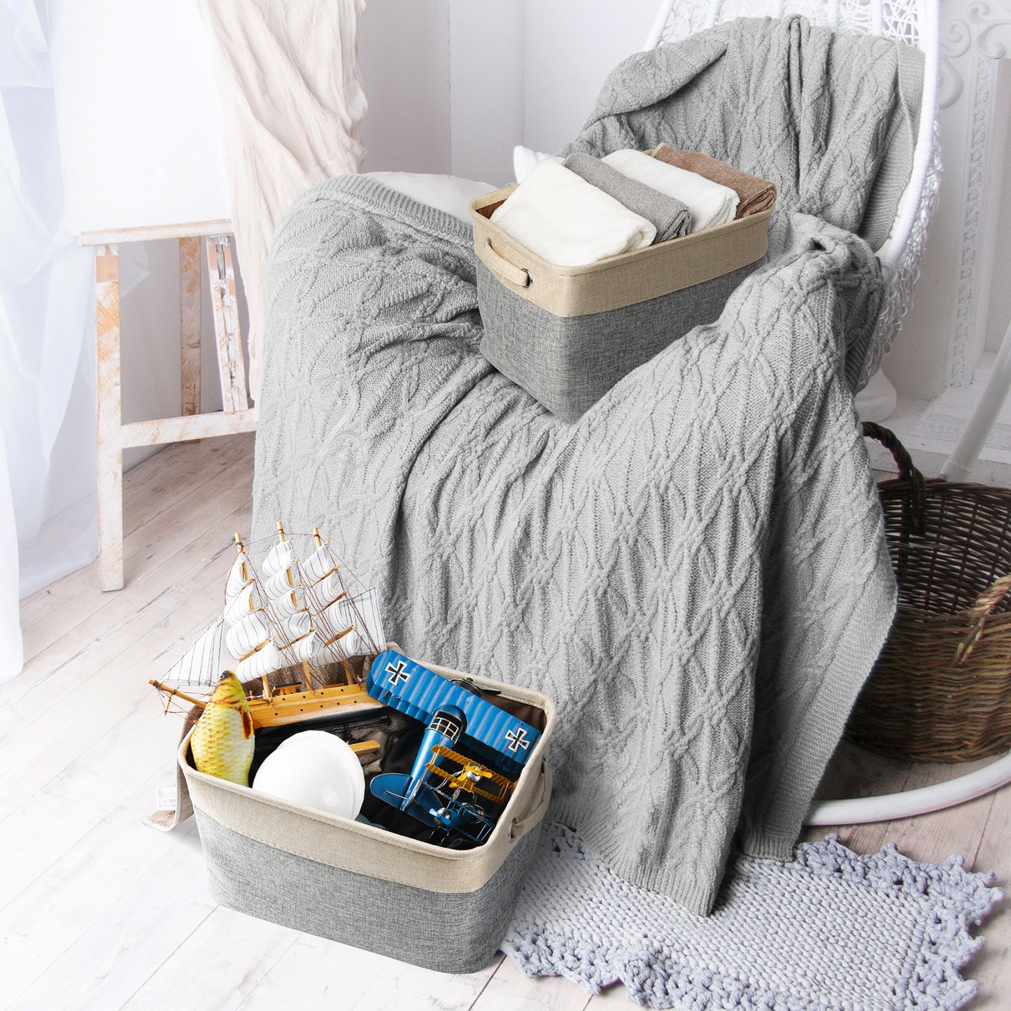Linen Dog Toy Storage Basket – Multi-Purpose Organizer for Toys, Clothes & More – Japanese Style, 38×26×24cm