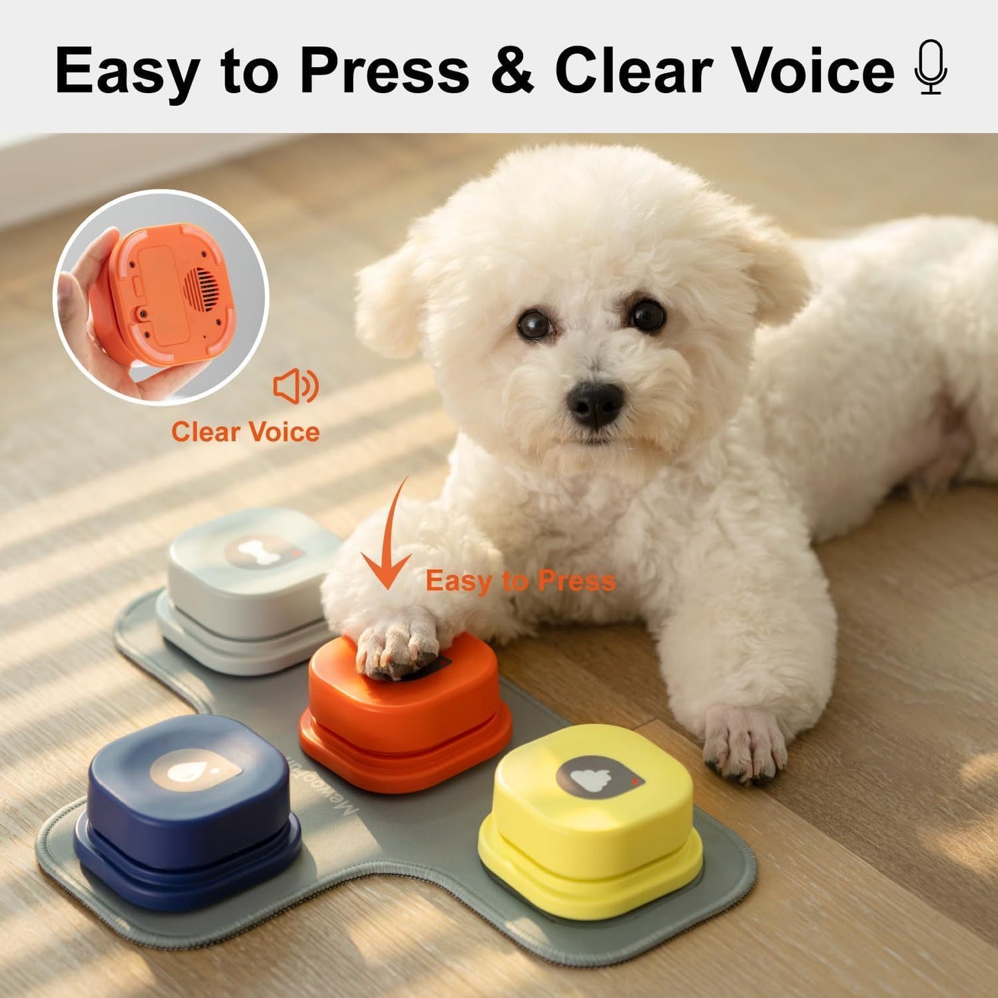 MEWOOFUN Dog Talking Buttons Set – 3-Pack Recordable Voice Communication Buttons with Non-Slip Mat for Pet Training and Interaction