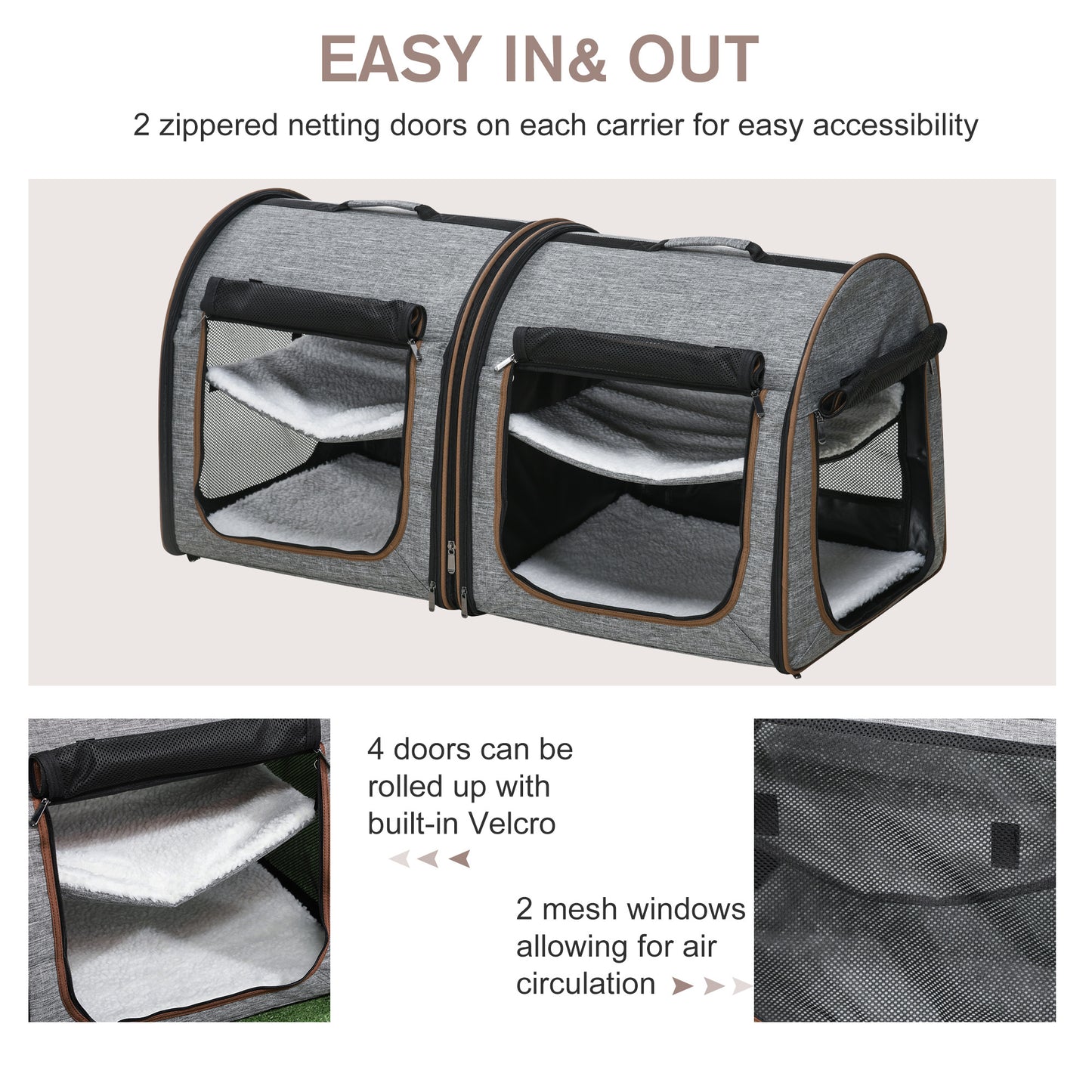 PawHut 2-in-1 Double Pet Carrier | Dividable & Foldable Soft Crate