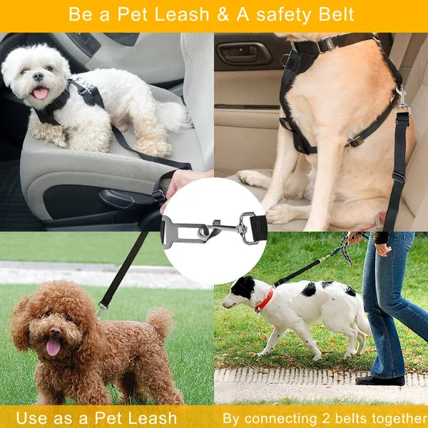 Adjustable Pet Seat Belt (2-Pack) | Tangle-Free Safety Leash for Dogs & Cats