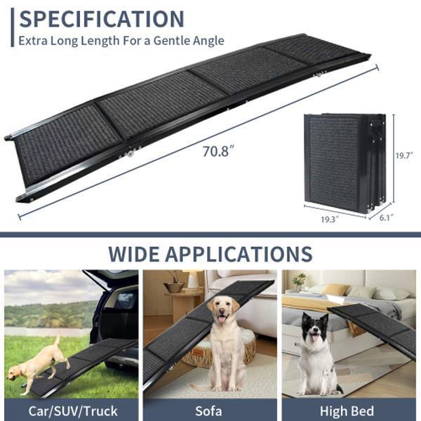 Pet Ramp for Car – 71" Long x 20" Wide, Foldable & Portable Dog Ramp with Non-Slip Surface, Extra Wide for Medium & Large Dogs up to 250 lbs