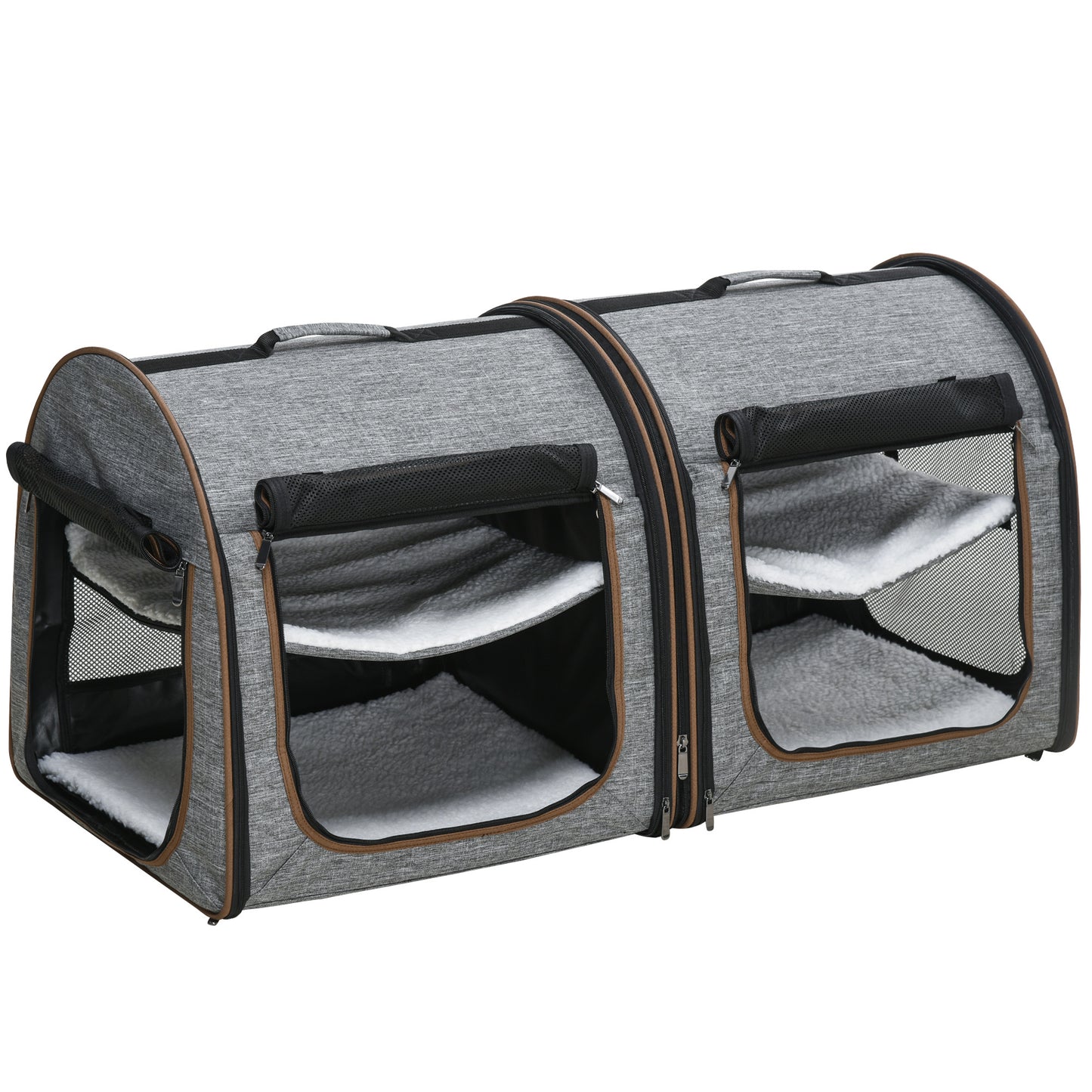 PawHut 2-in-1 Double Pet Carrier | Dividable & Foldable Soft Crate