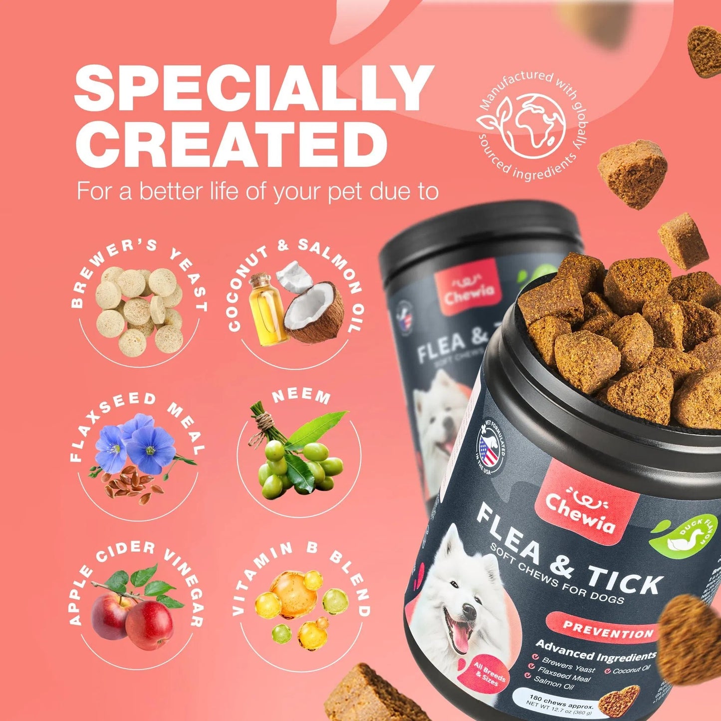 Chewia Flea & Tick Prevention Chews for Dogs | Natural Immune Support Treats