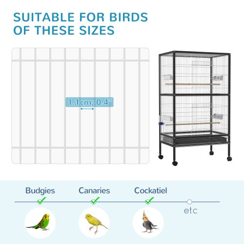 PawHut 54" Rolling Flight Cage | Large Aviary for Parakeets & Finches
