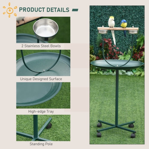 PawHut 48" Rolling Bird Perch | T-Stand for Training & Play
