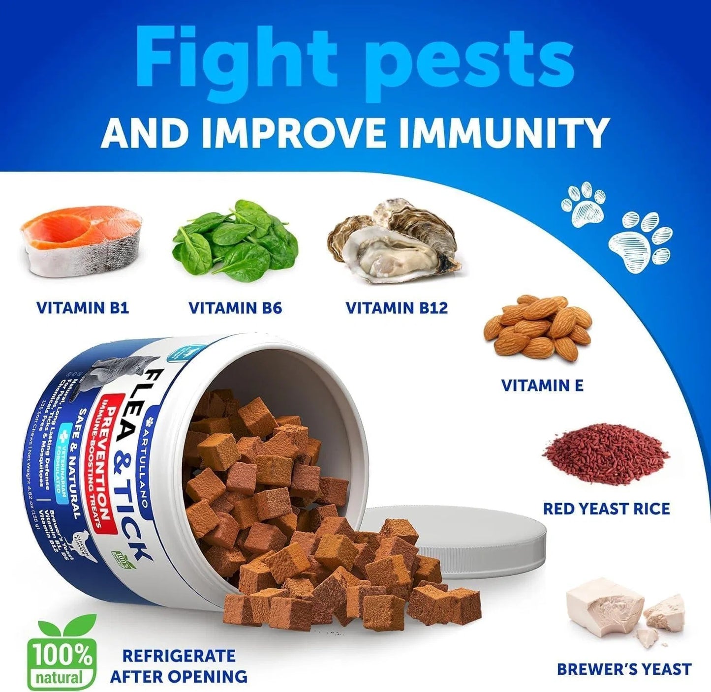 Artullano Flea & Tick Prevention Chews for Cats | Natural Supplement with B-Vitamins | 135 Soft Chews
