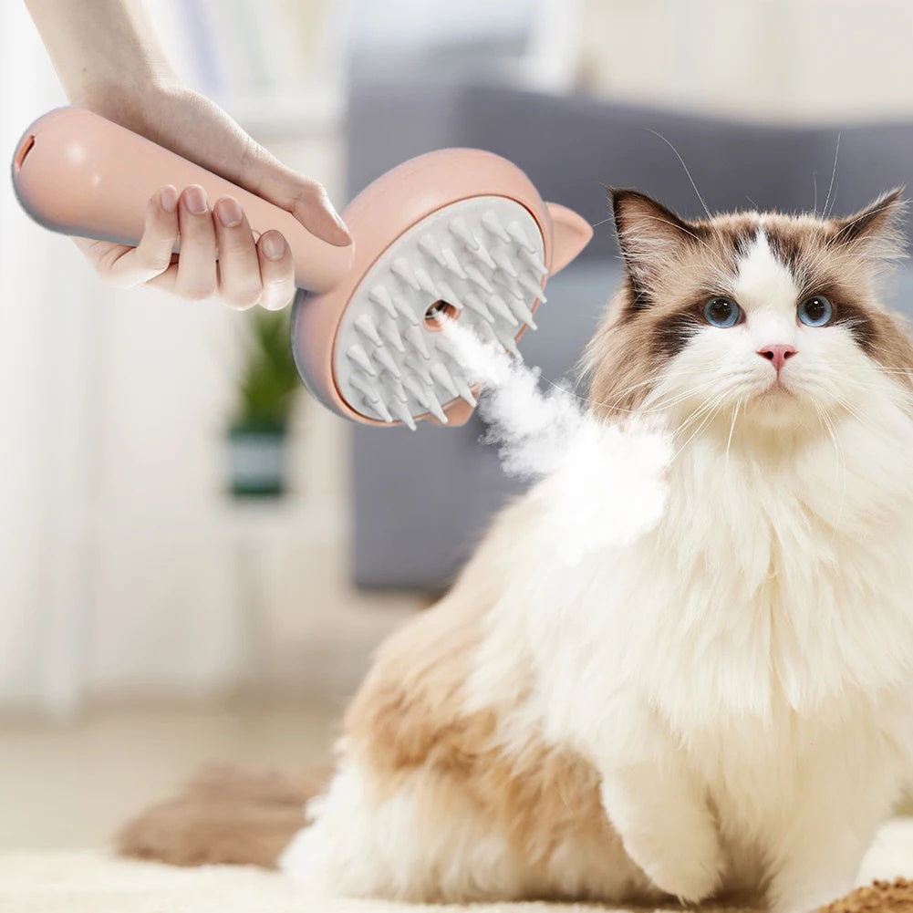 3-in-1 Steamy Pet Brush | Grooming, Massage & Cleaning Mist Combo