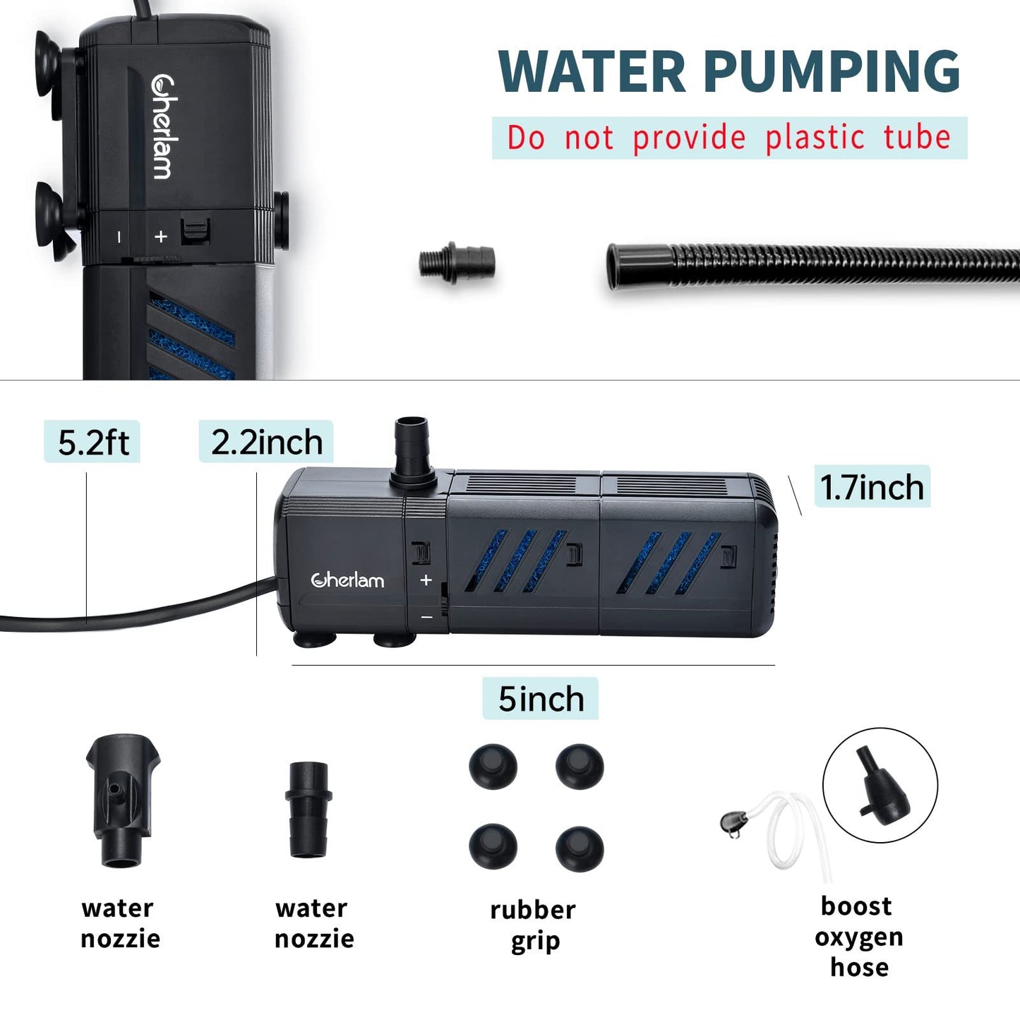 4-in-1 Submersible Aquarium Filter | 400 GPH Internal Powerhead (15W)