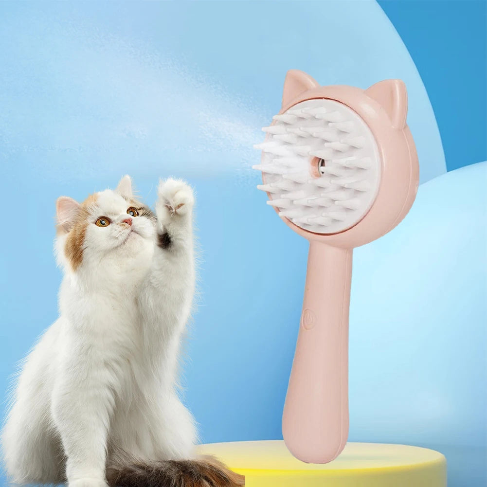 3-in-1 Steamy Pet Brush | Grooming, Massage & Cleaning Mist Combo