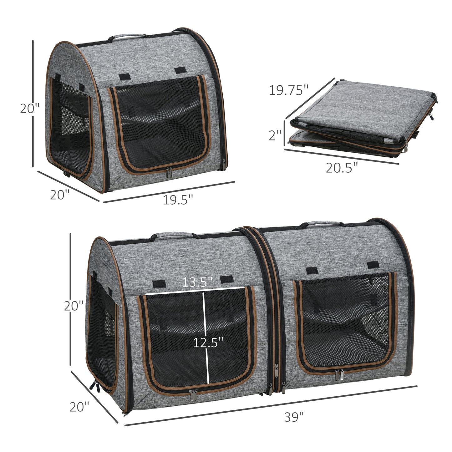 PawHut 2-in-1 Double Pet Carrier | Dividable & Foldable Soft Crate