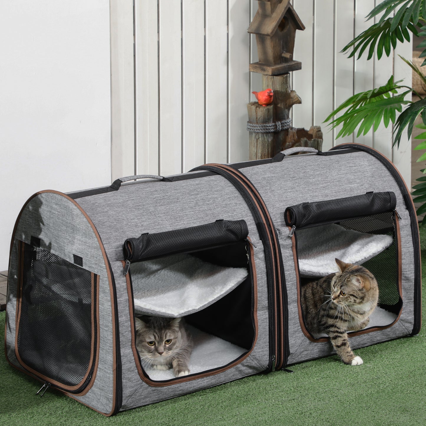 PawHut 2-in-1 Double Pet Carrier | Dividable & Foldable Soft Crate