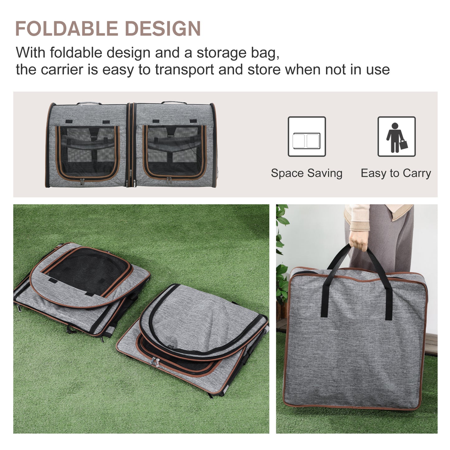 PawHut 2-in-1 Double Pet Carrier | Dividable & Foldable Soft Crate