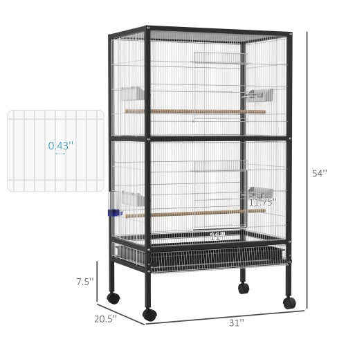 PawHut 54" Rolling Flight Cage | Large Aviary for Parakeets & Finches