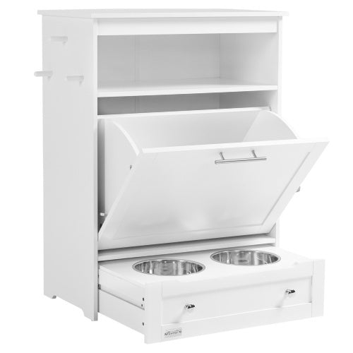 PawHut Hidden Pet Feeder Station & Storage Cabinet with Pull-Out Bowls