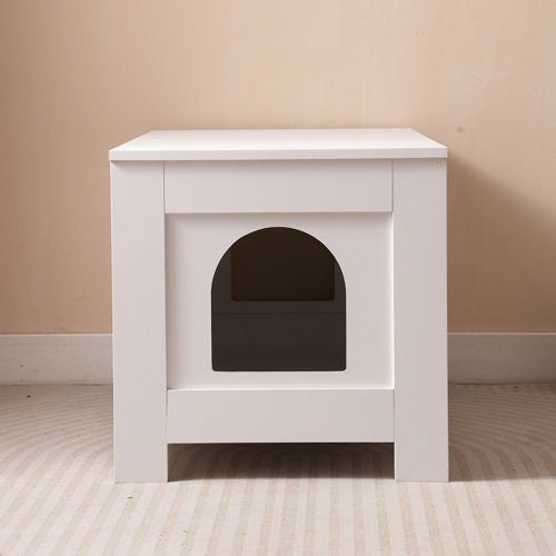 Modern Cat Litter Box Enclosure with Barn Door – Hidden Litter Box Furniture, Wooden Cat Washroom, End Table Style – Fits Most Litter Boxes, Greige