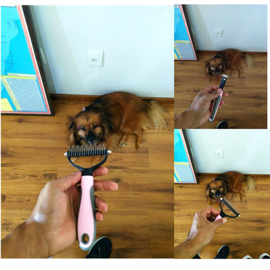 2-Sided Deshedding Grooming Brush for Dogs & Cats – Dematting Undercoat Rake Comb, Double-Sided Fur Remover Tool