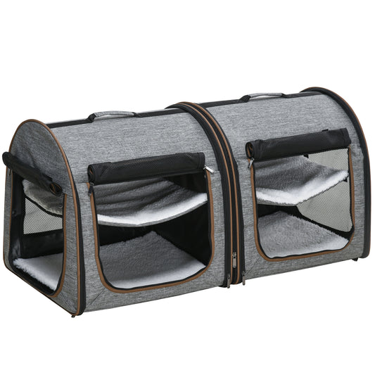 PawHut 2-in-1 Double Pet Carrier | Dividable & Foldable Soft Crate