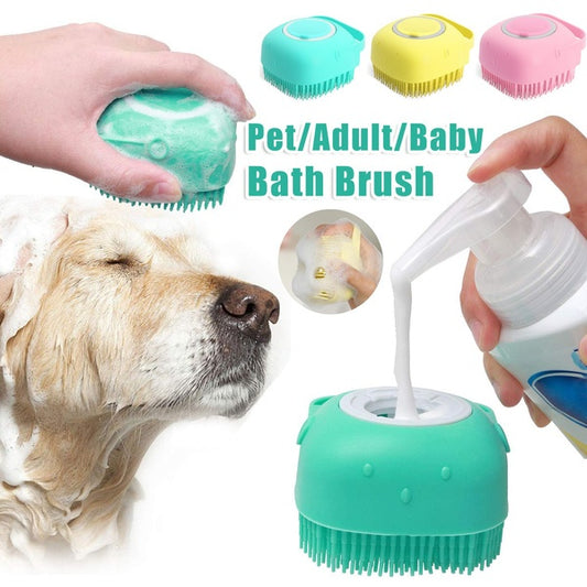 Pet Shampoo Dispenser Brush | Silicone Dog & Cat Bath Massager