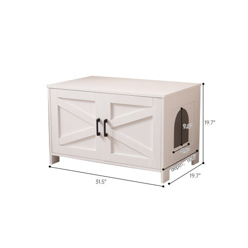 Modern Cat Litter Box Enclosure with Barn Door – Hidden Litter Box Furniture, Wooden Cat Washroom, End Table Style – Fits Most Litter Boxes, Greige