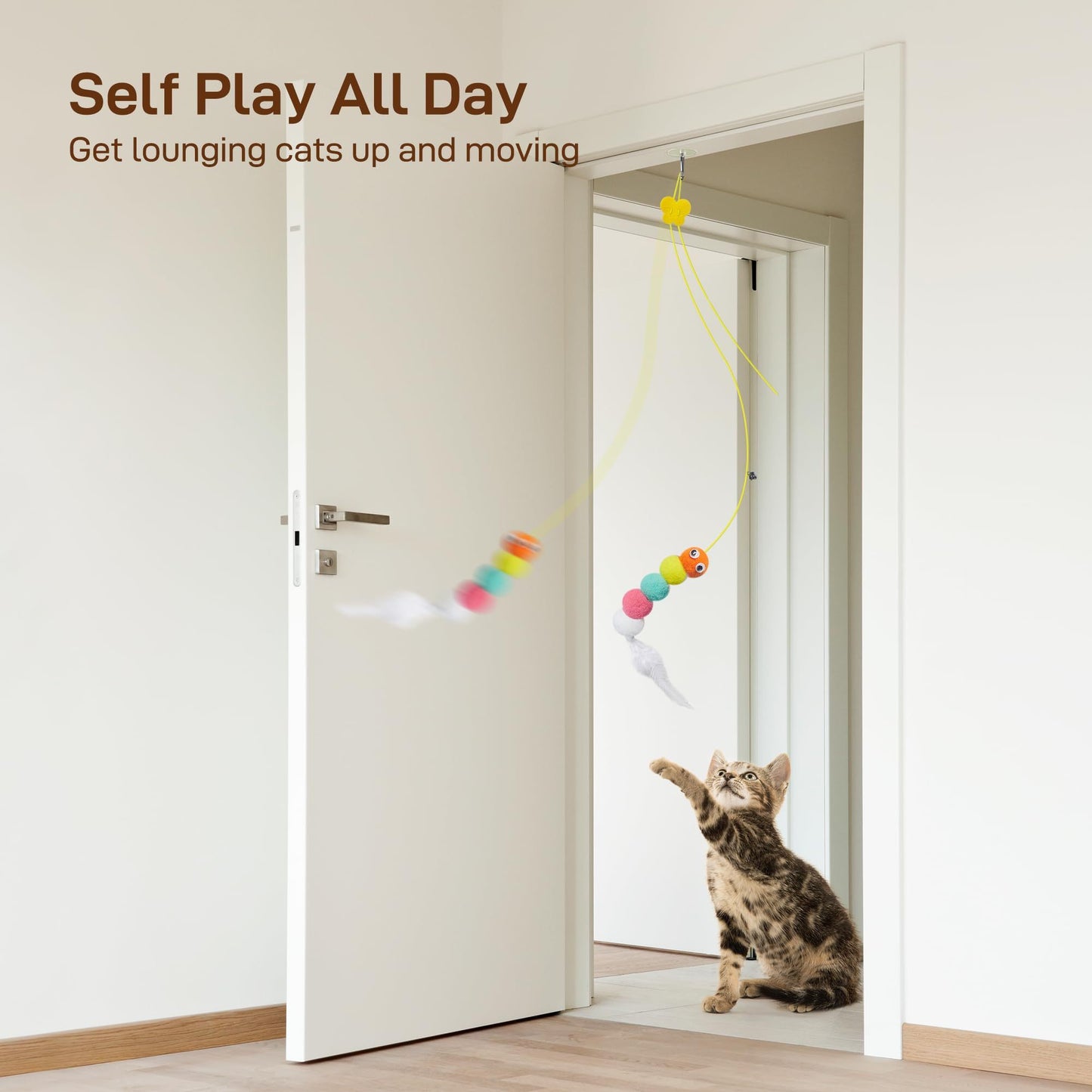 Interactive Cat Feather Toys 5-Pack – Adjustable Hanging Playset for Mental & Physical Stimulation, Perfect Companion for Lonely Cats