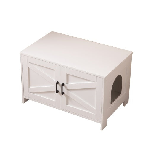 Modern Cat Litter Box Enclosure with Barn Door – Hidden Litter Box Furniture, Wooden Cat Washroom, End Table Style – Fits Most Litter Boxes, Greige