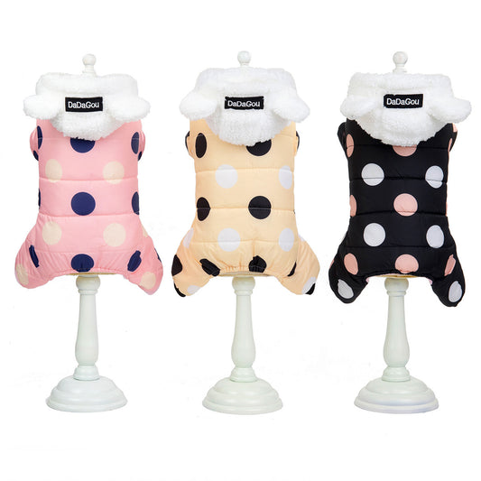 Cozy Polka Dot Dog Jumpsuit | Warm 4-Leg Cotton Pajamas