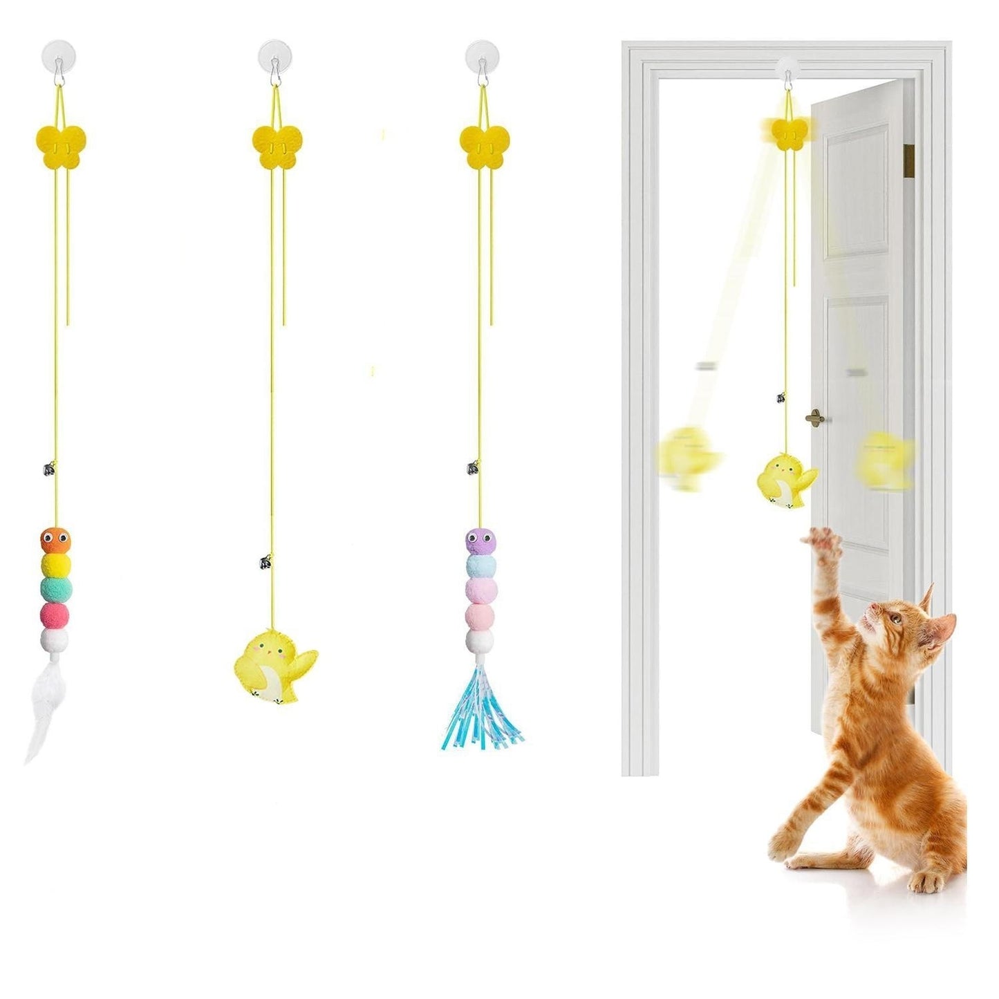 Interactive Cat Feather Toys 5-Pack – Adjustable Hanging Playset for Mental & Physical Stimulation, Perfect Companion for Lonely Cats