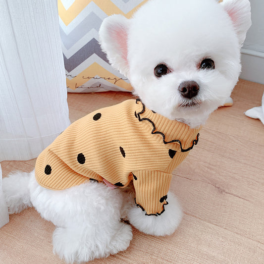Polka Dot Dog Turtleneck | Soft Cotton Pet Shirt for All Sizes