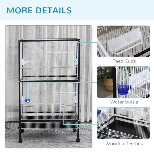 PawHut 54" Rolling Flight Cage | Large Aviary for Parakeets & Finches