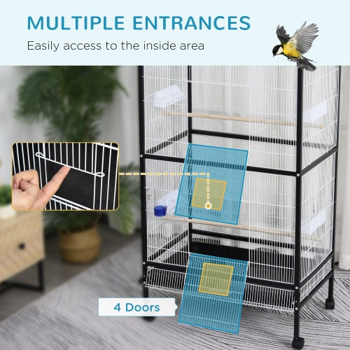 PawHut 54" Rolling Flight Cage | Large Aviary for Parakeets & Finches