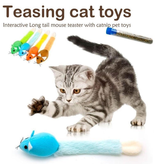 Long Tail Mouse Cat Teaser Toy – Funny Interactive Plush Mouse for Cat Training and Play