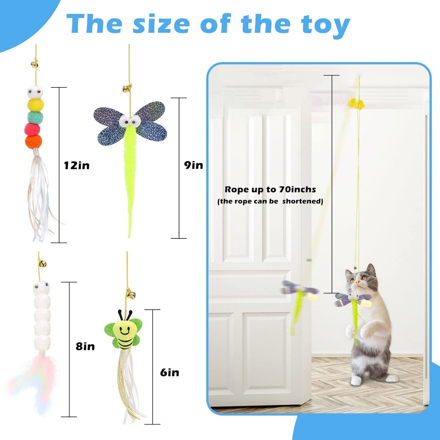 Interactive Cat Feather Toys 5-Pack – Adjustable Hanging Playset for Mental & Physical Stimulation, Perfect Companion for Lonely Cats