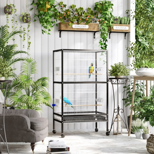 PawHut 54" Rolling Flight Cage | Large Aviary for Parakeets & Finches