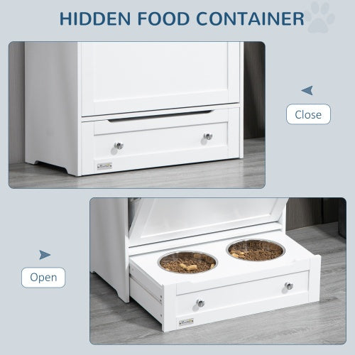 PawHut Hidden Pet Feeder Station & Storage Cabinet with Pull-Out Bowls