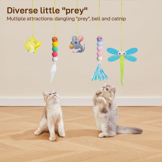 Interactive Cat Feather Toys 5-Pack – Adjustable Hanging Playset for Mental & Physical Stimulation, Perfect Companion for Lonely Cats