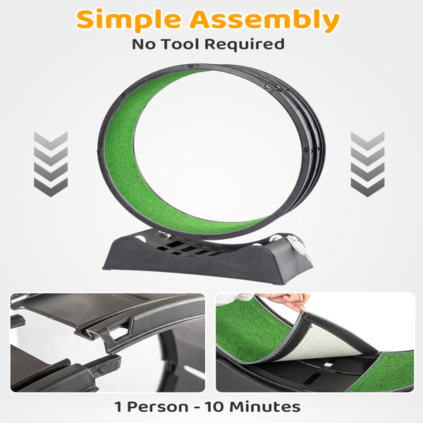 Black PP Cat Treadmill – 10kg Silent Running Exercise Wheel with Green Carpet & Safety Lock for Indoor Cats