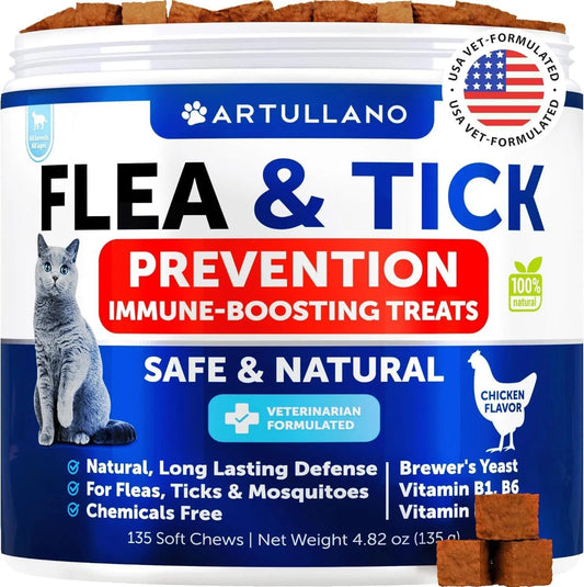 Artullano Flea & Tick Prevention Chews for Cats | Natural Supplement with B-Vitamins | 135 Soft Chews