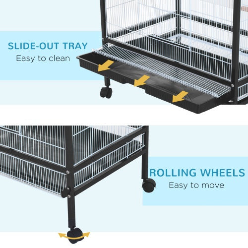 PawHut 54" Rolling Flight Cage | Large Aviary for Parakeets & Finches