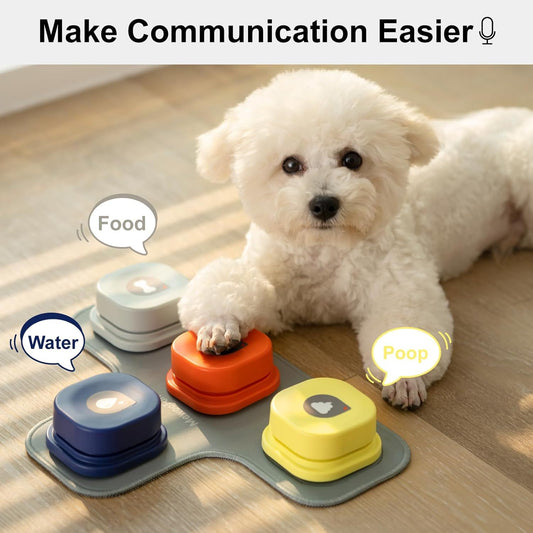 MEWOOFUN Dog Talking Buttons Set – 3-Pack Recordable Voice Communication Buttons with Non-Slip Mat for Pet Training and Interaction