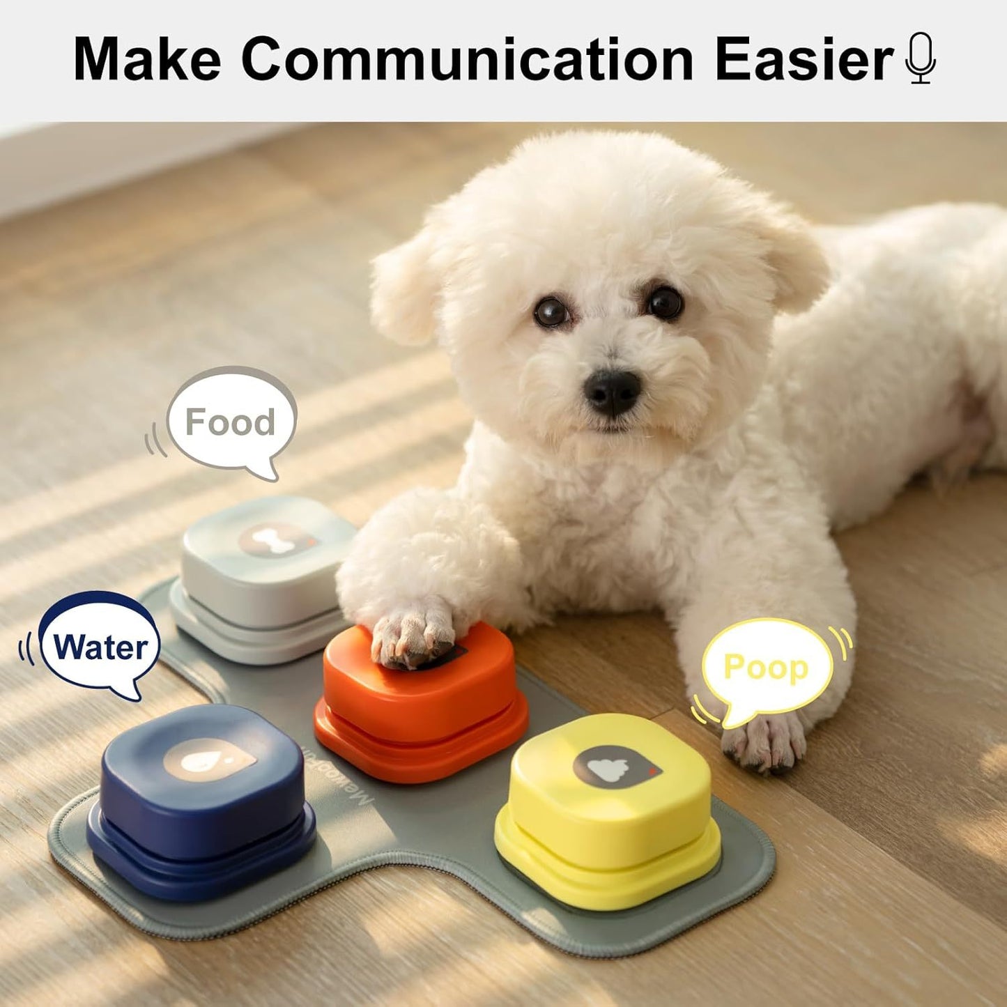 MEWOOFUN Dog Talking Buttons Set – 3-Pack Recordable Voice Communication Buttons with Non-Slip Mat for Pet Training and Interaction