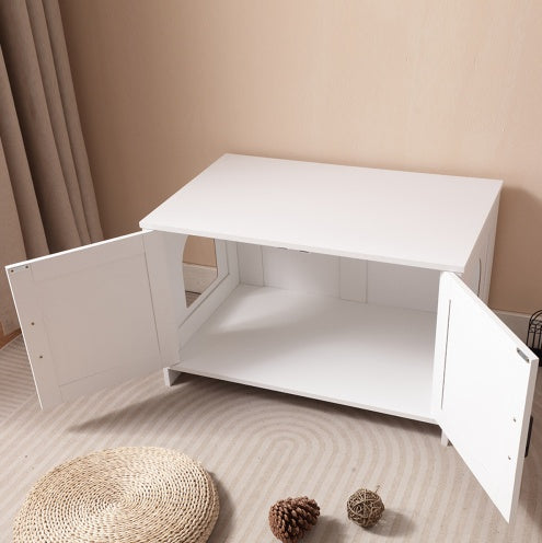 Modern Cat Litter Box Enclosure with Barn Door – Hidden Litter Box Furniture, Wooden Cat Washroom, End Table Style – Fits Most Litter Boxes, Greige