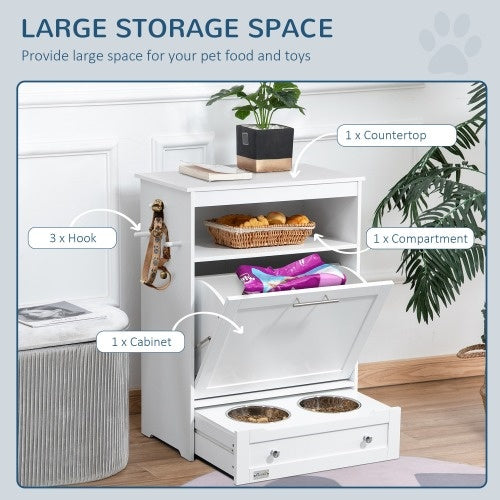 PawHut Hidden Pet Feeder Station & Storage Cabinet with Pull-Out Bowls
