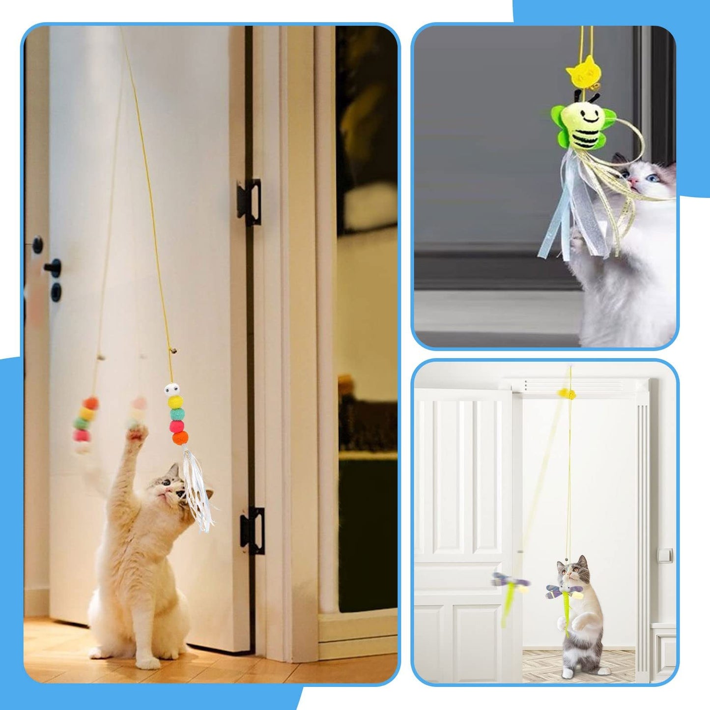 Interactive Cat Feather Toys 5-Pack – Adjustable Hanging Playset for Mental & Physical Stimulation, Perfect Companion for Lonely Cats
