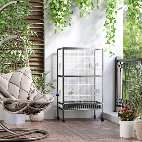 PawHut 54" Rolling Flight Cage | Large Aviary for Parakeets & Finches