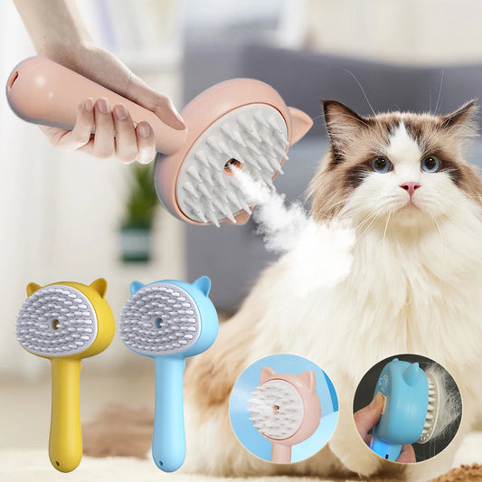 3-in-1 Steamy Pet Brush | Grooming, Massage & Cleaning Mist Combo