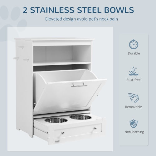PawHut Hidden Pet Feeder Station & Storage Cabinet with Pull-Out Bowls