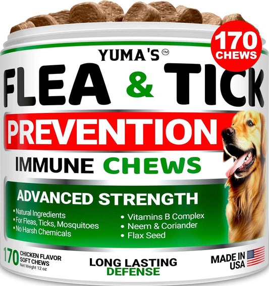 Yuma's Natural Flea & Tick Prevention Chews for Dogs | 170 Treats | Made in USA