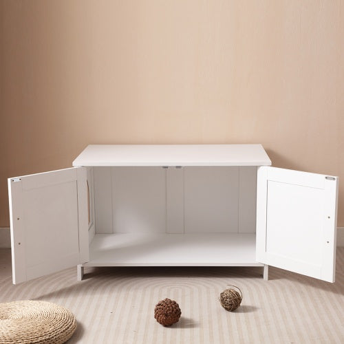 Modern Cat Litter Box Enclosure with Barn Door – Hidden Litter Box Furniture, Wooden Cat Washroom, End Table Style – Fits Most Litter Boxes, Greige